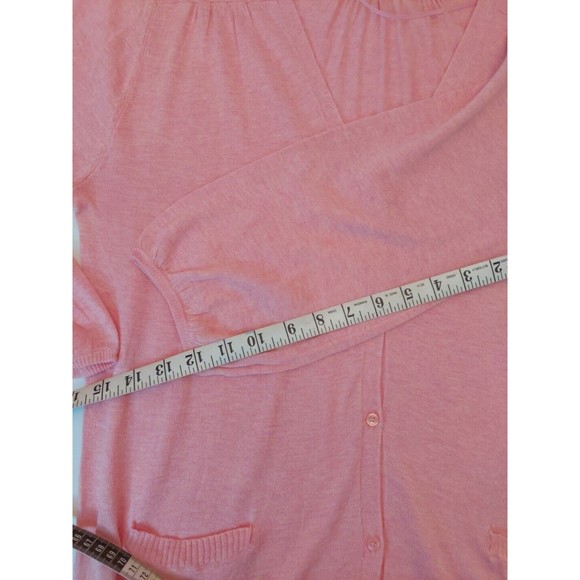 Lands End Pink 3/4 Sleeve Lightweight Cardigan Front Pockets XXL - Picture 5 of 7